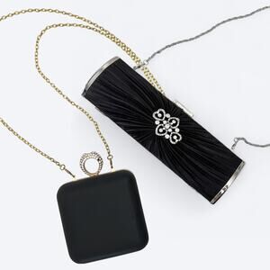 Set of Two Small Mini Black Evening Clutch Chain Strap Bags